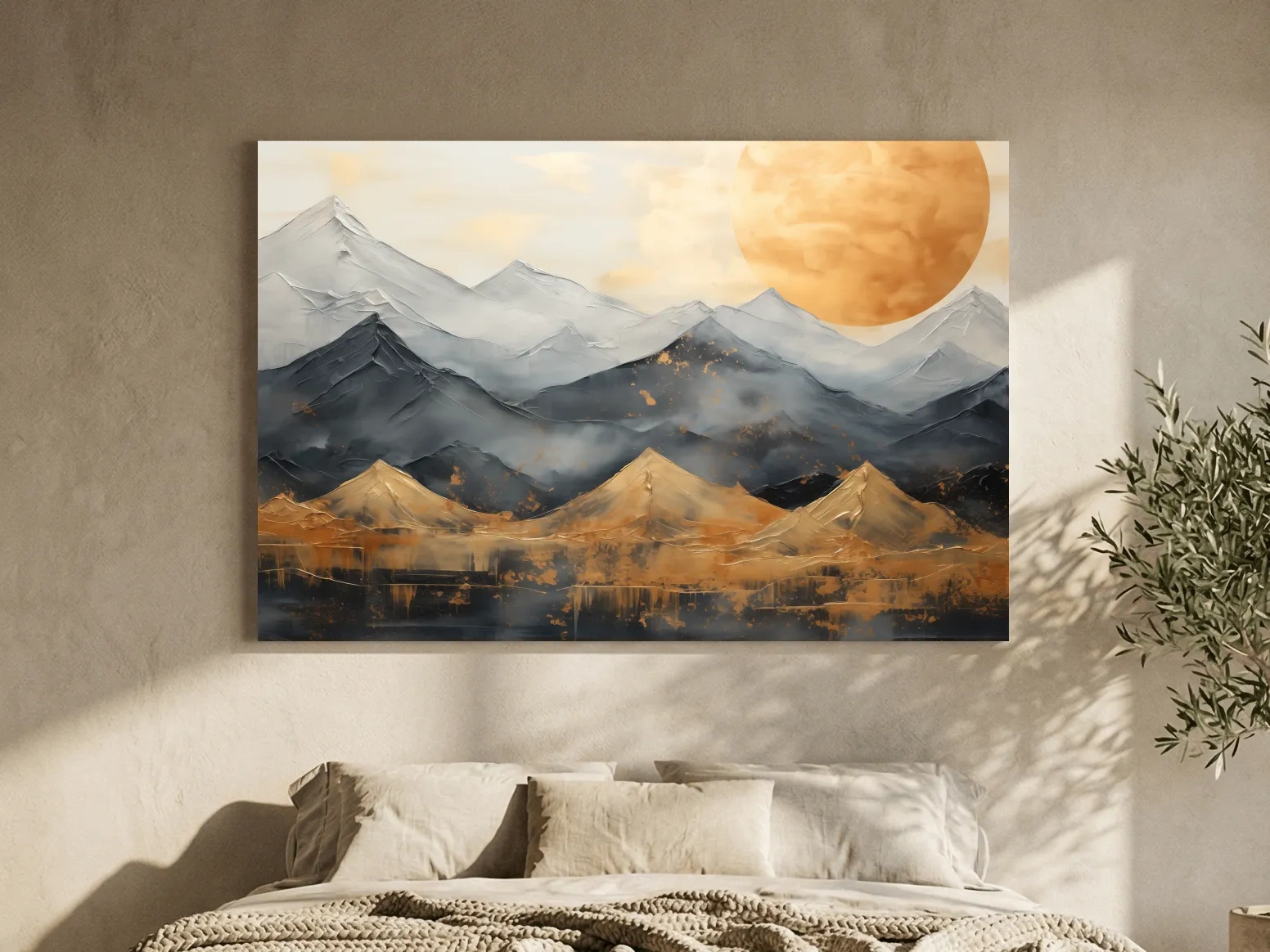 Gold Leaf Style Abstract Mountain Range Sunset - Modern Landscape Wall Art