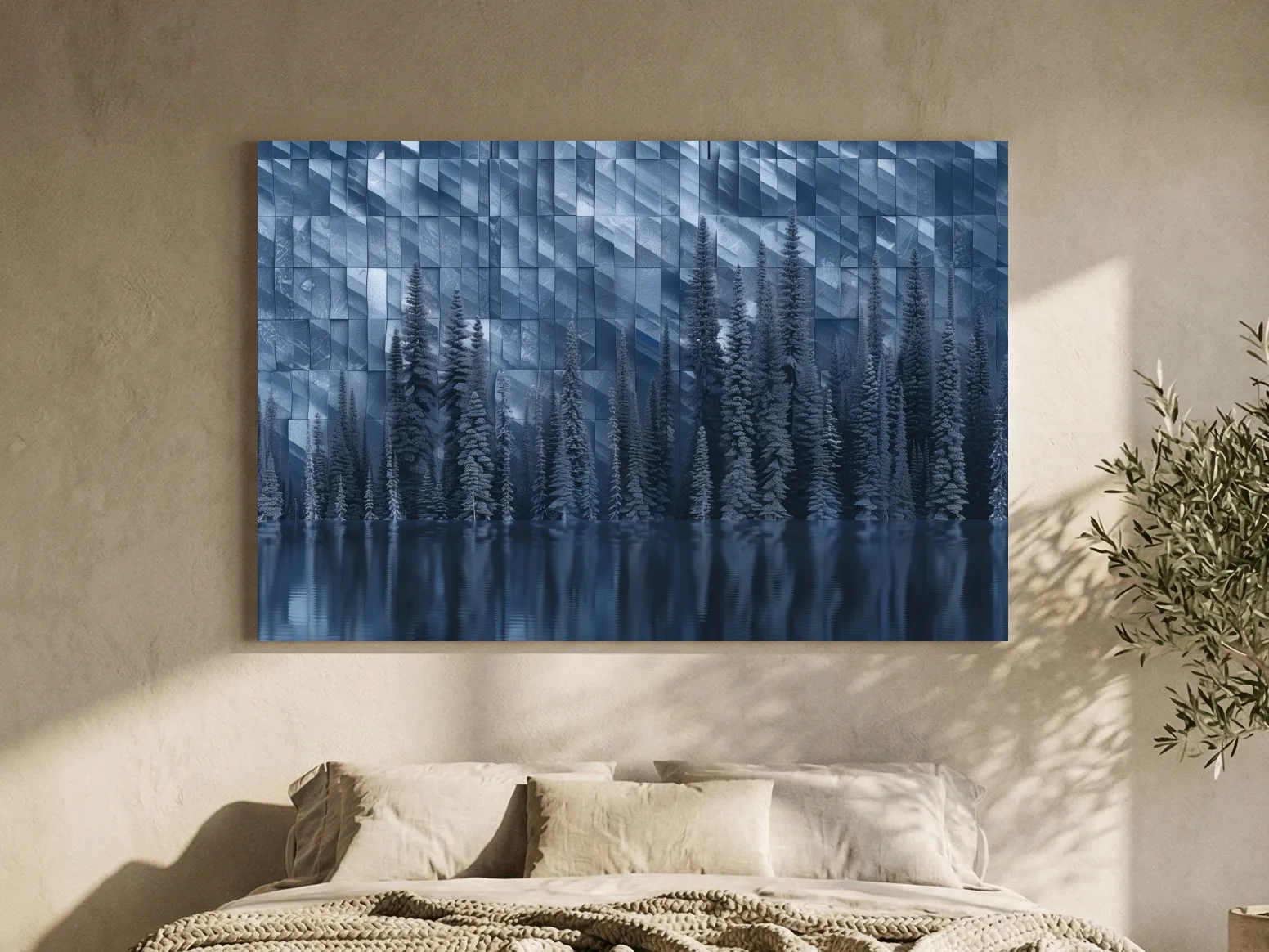 Geometric Digital Alpine Lake Artwork - Abstract Winter Landscape Wall Art