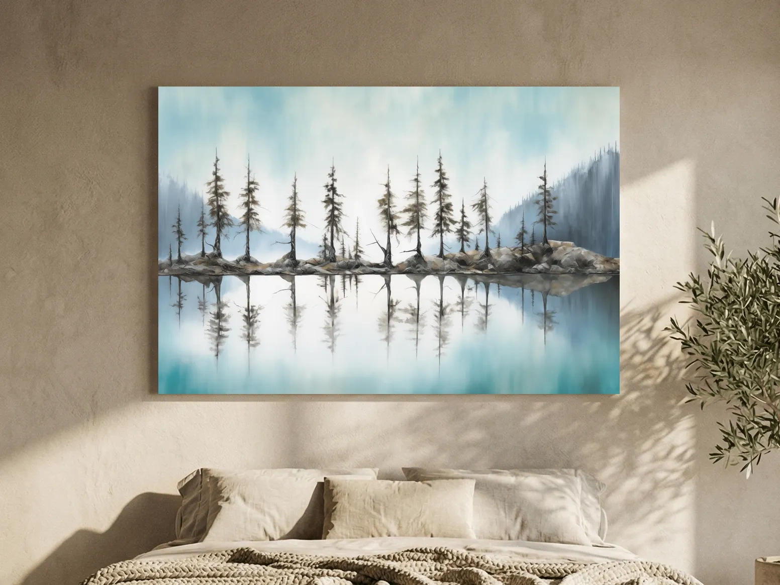 Minimalist Pine Tree Torqouise Alpine Lake Reflection - Pacific Northwest Wall Art