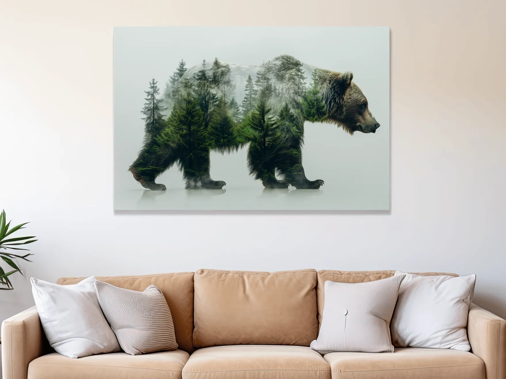 Grizzly bear artwork, double exposure forest art