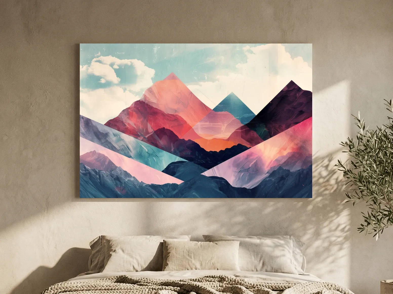 Vibrant Geometric Mountain Peaks - Modern Abstract Collage Wall Art