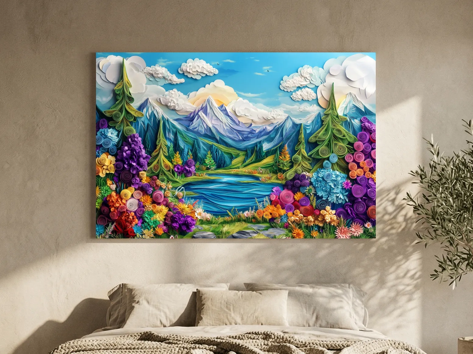 Colorful Paper Quilling Alpine Meadows Landscape - 3D Effect Nature Wall Art