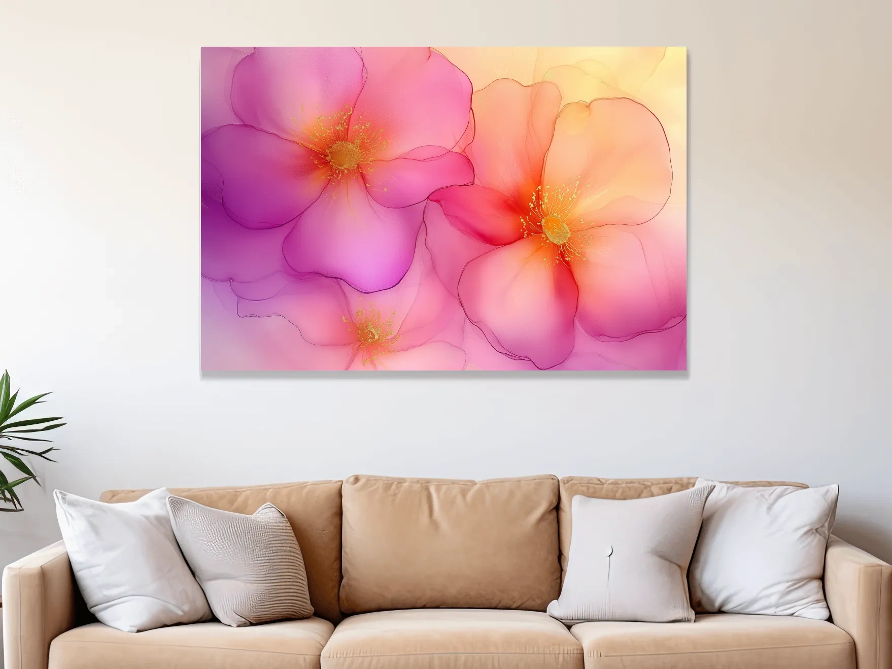 Vibrant Pink Blossom Watercolor Illustration - Modern Floral Wall Art