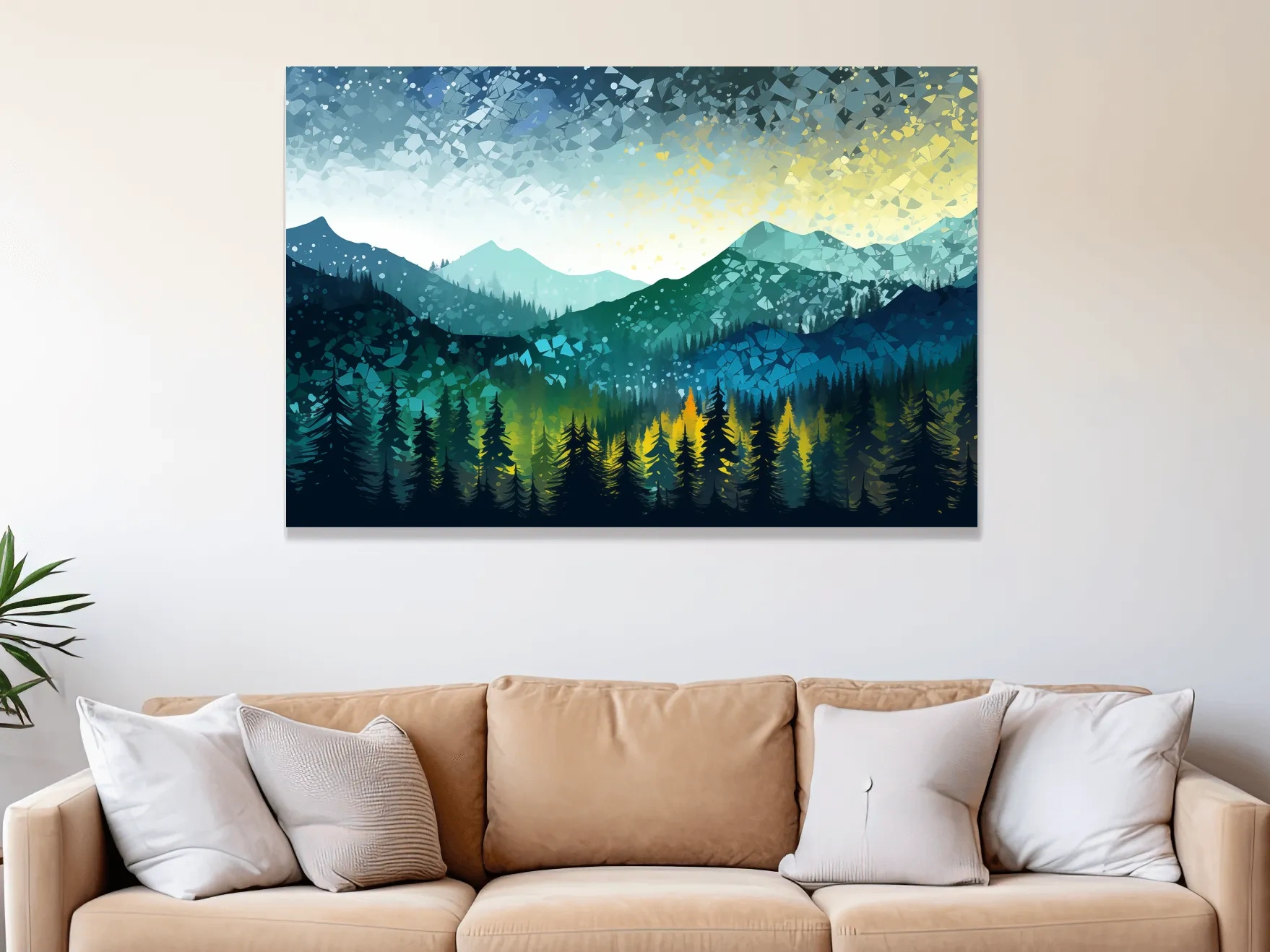 Geometric Mountain Forest Landscape - Abstract Mosaic Wall Art