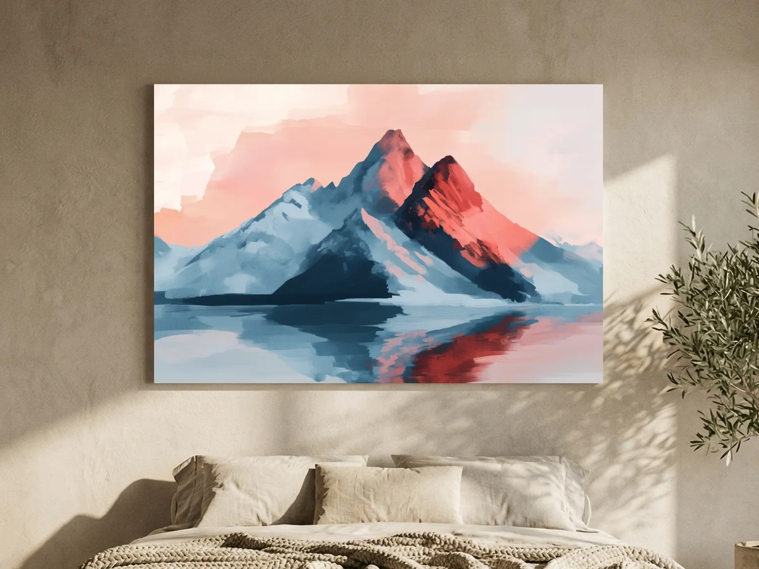 Pastel Alpine Mountain Sunset Painting - Glacier Reflection Wall Art