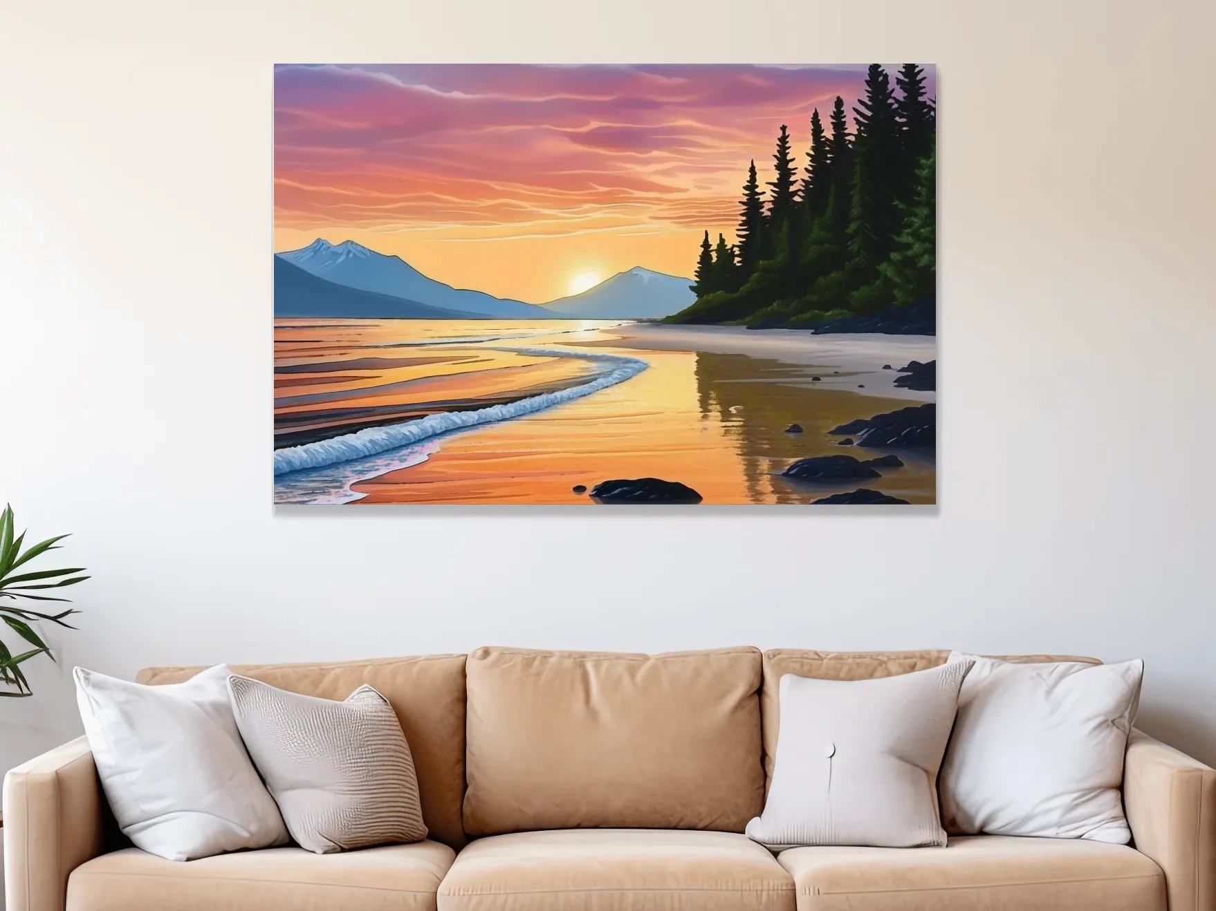 Pacific Northwest artwork, sunset over the beach painting