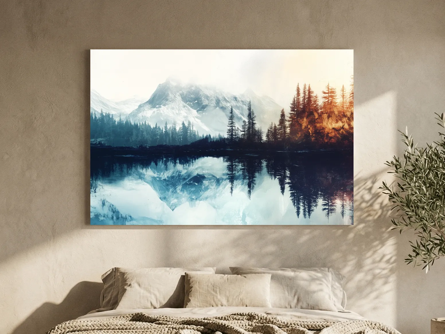 Misty Alpine Lake Reflection Landscape - Mountain Forest Sunrise Wall Art