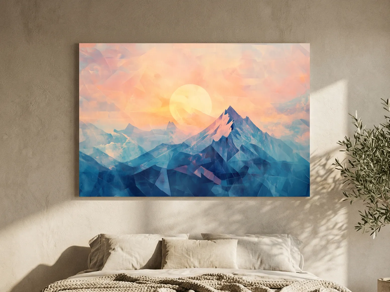 Sunset Mountain Peaks Mosaic In Pastel Hues - Modern Abstract Wall Art