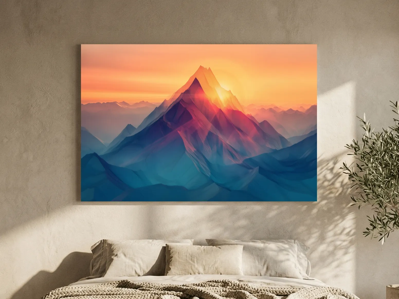 Vibrant Abstract Sunset Mountain Peak - Surreal Landscape Wall Art