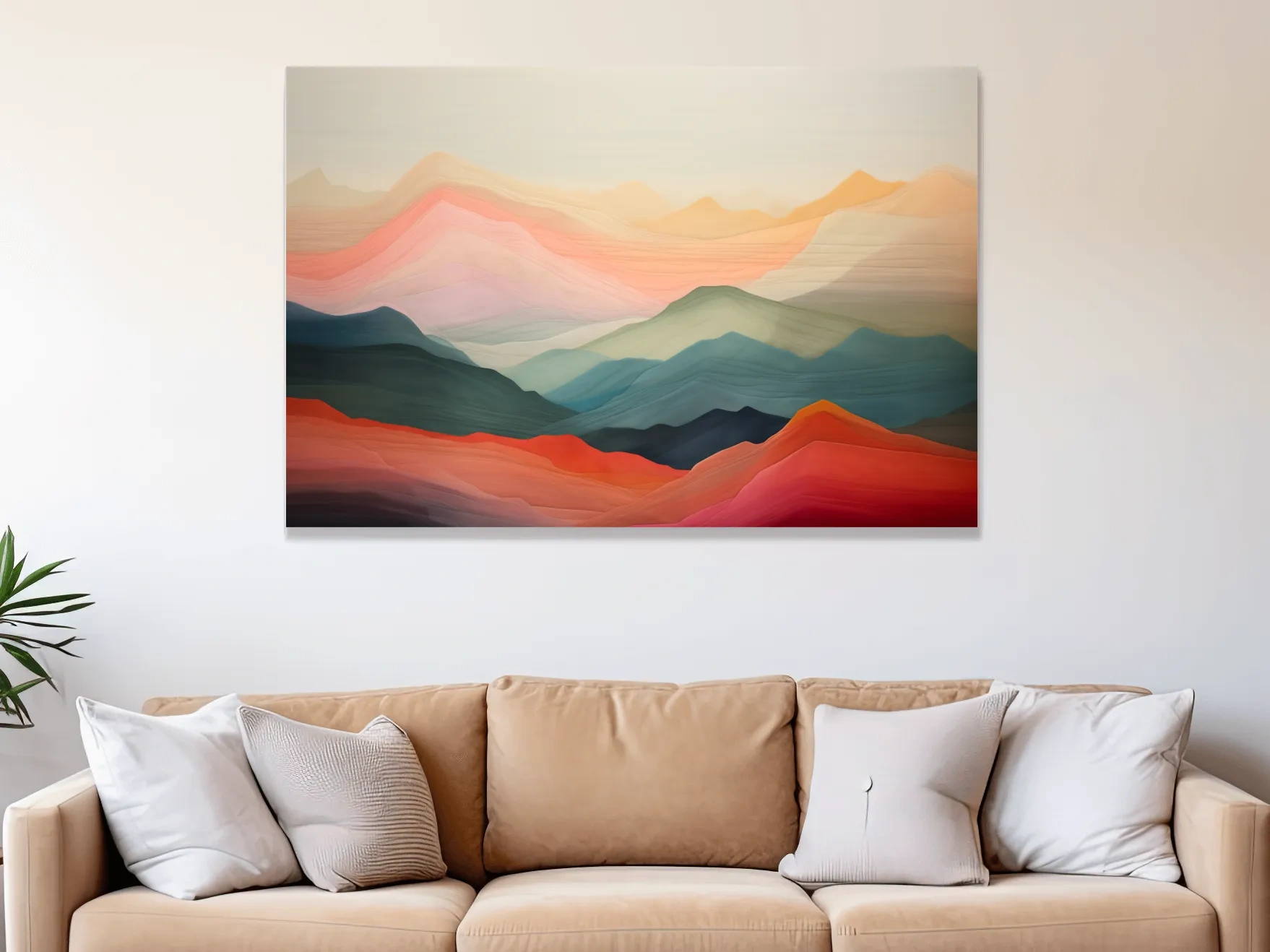 Dreamy Abstract Mountain Ranges In Warm Sunset Tones - Modern Landscape Wall Art
