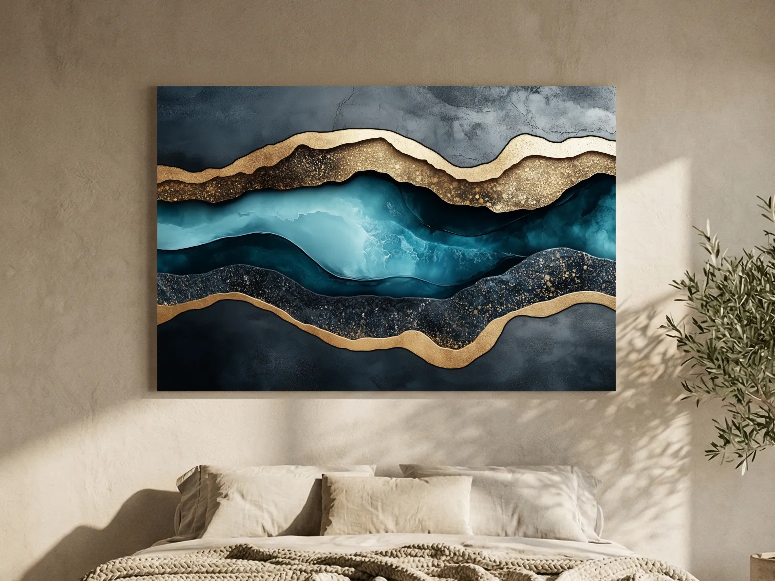 3D Effect Natural Geode Resin Abstract Layers - Modern Gold Foil Style Wall Art Print