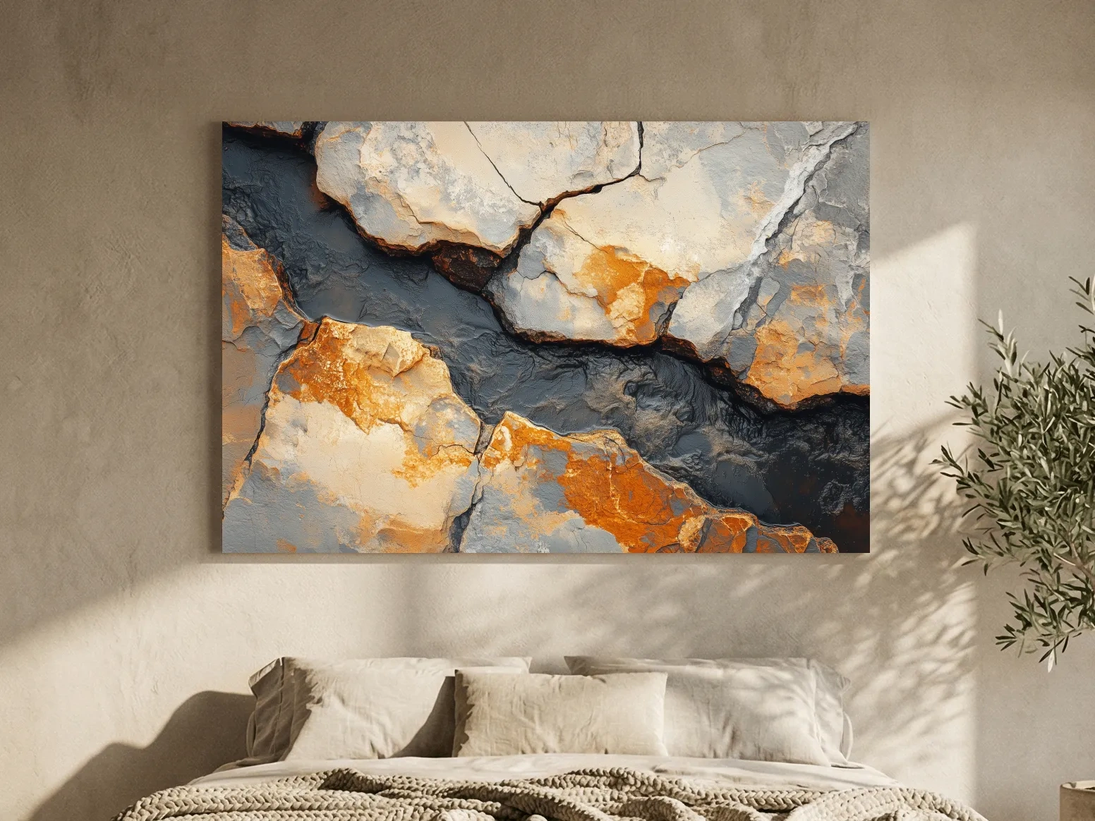 Rust And Slate Cracked Stone Texture - Rustic Geology Wall Art