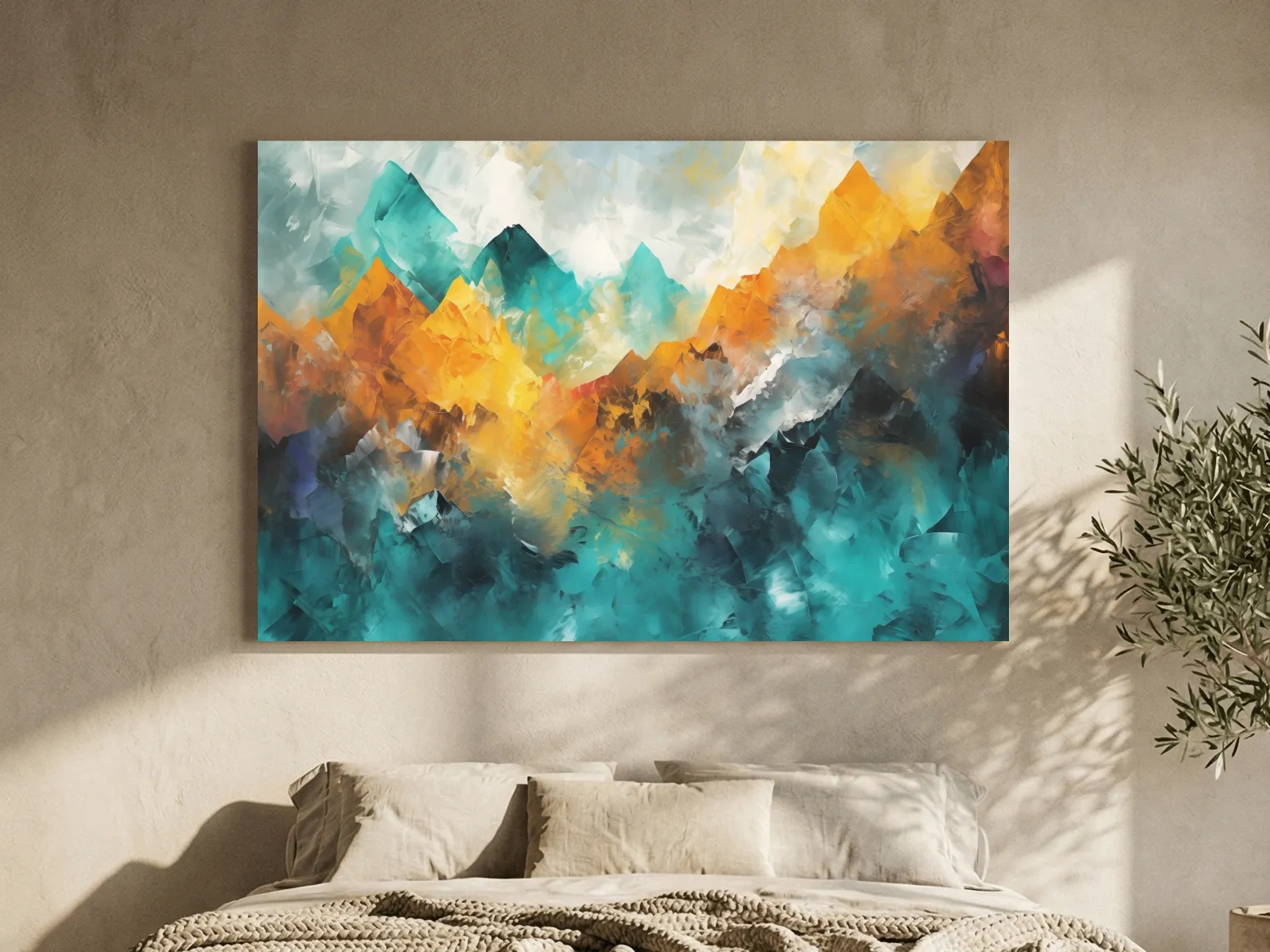 Vibrant Abstract Mountain Painting - Colorful Landscape Wall Art