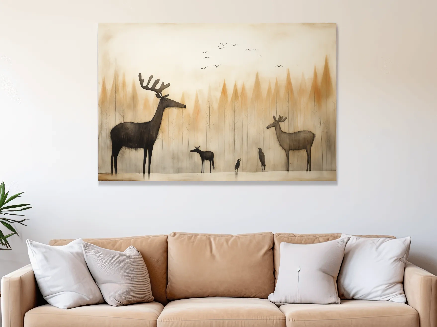 Quirky illustration of a deer family in the forest