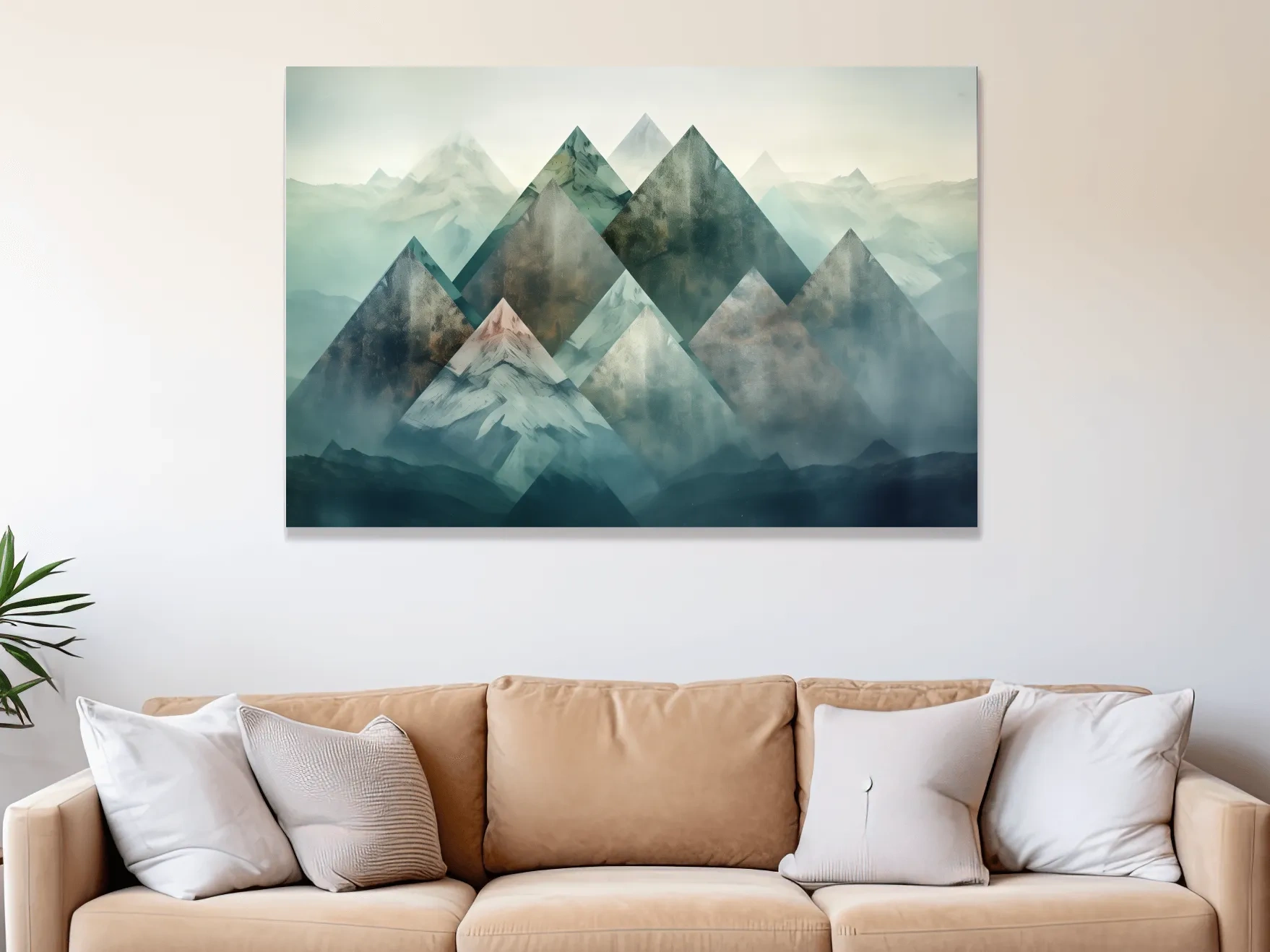 Geometric Misty Mountain Peaks - Mystical Abstract Alpine Wall Art