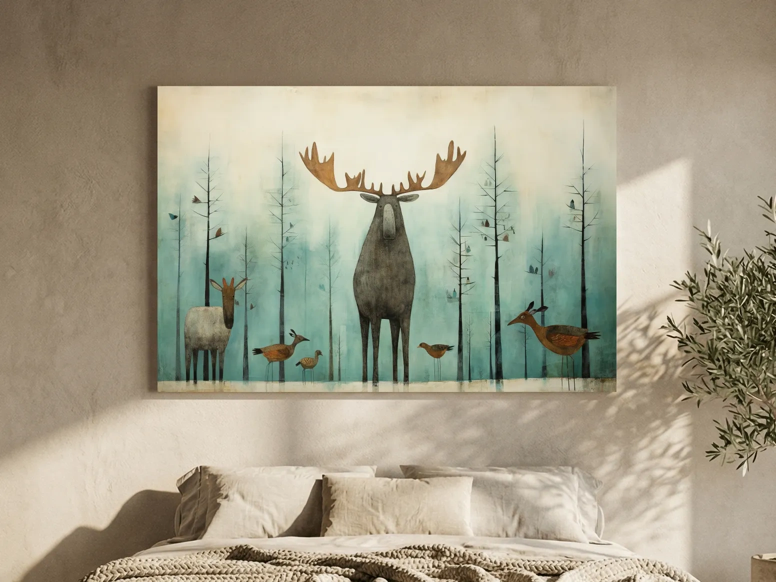 Whimsical Scandi Folk Art - Moose & Woodland Animals Wallart