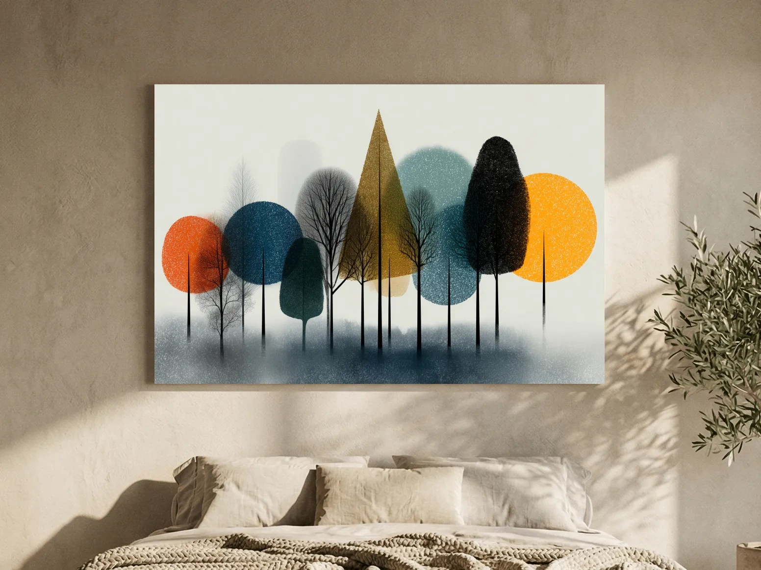 Mid-Century Abstract Forest Trees - Modern Geometric Landscape Wall Art