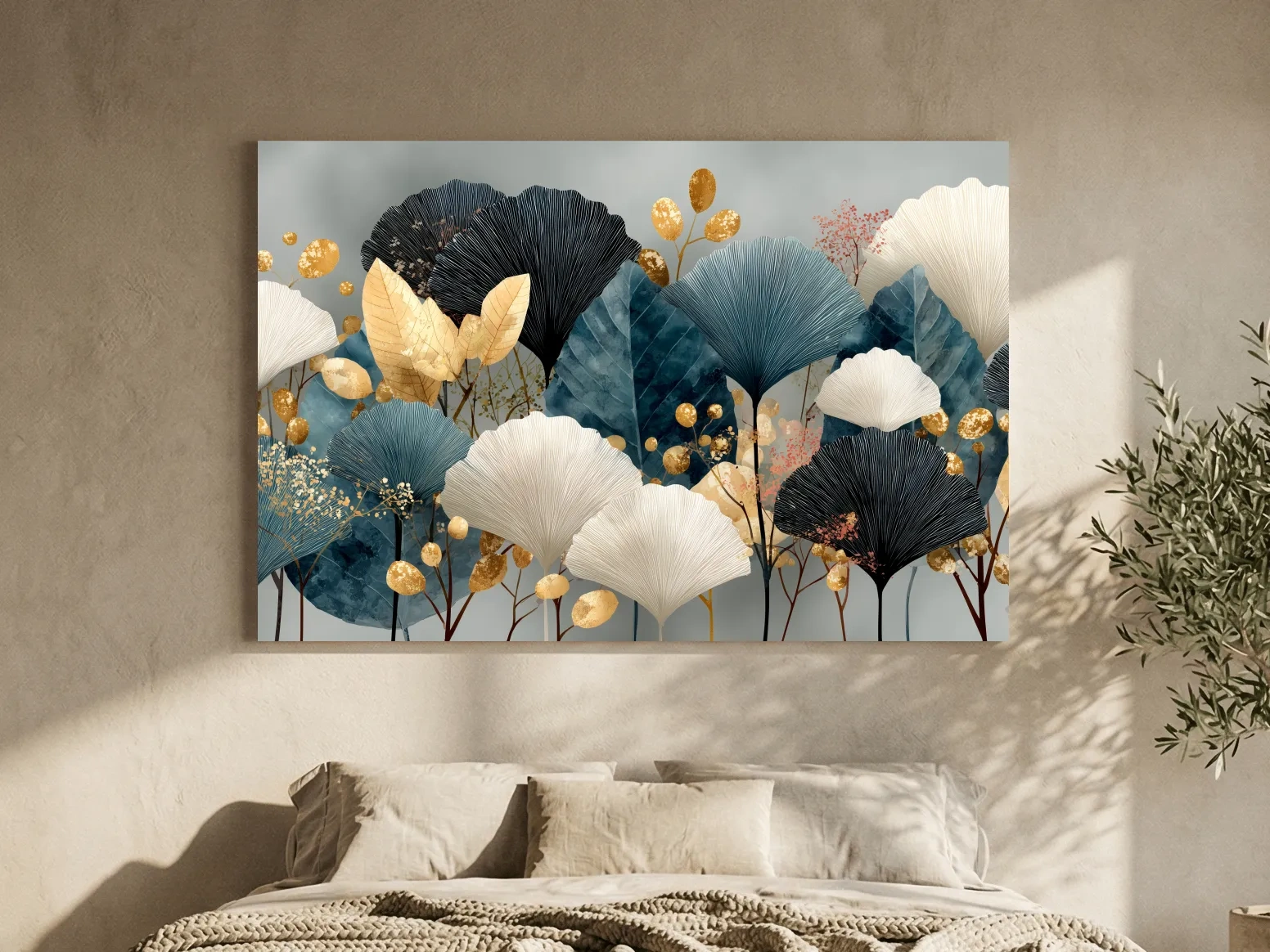 Luxe Ginkgo Leaves Botanical Illustration - Modern Japandi Wall Art