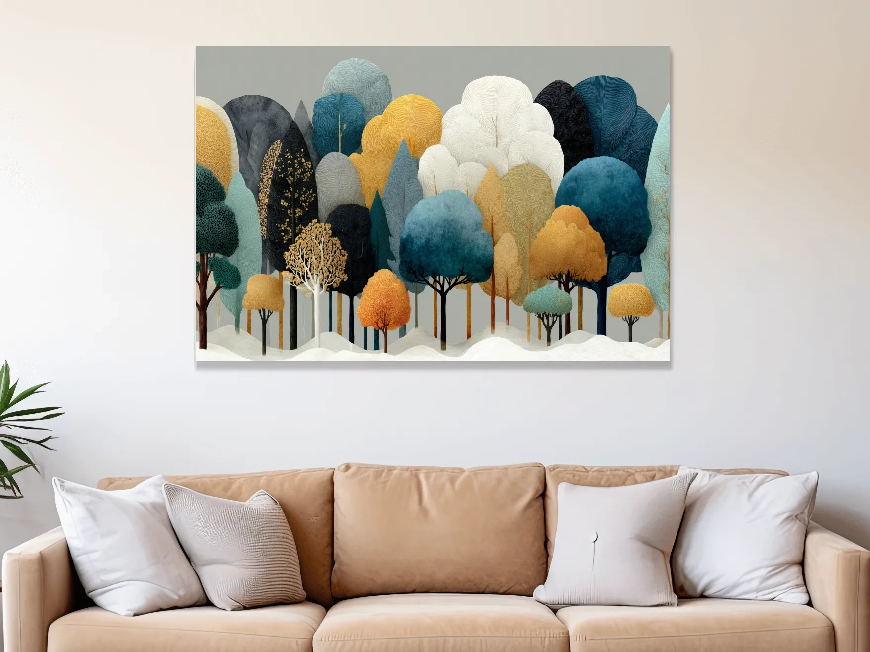 Scandinavian Winter Forest Trees Illustration - Modern Boho Nature Wall Art