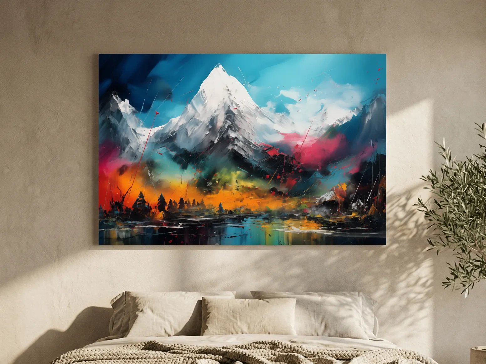 Vibrant Abstract Alpine Mountain Peaks - Colorful Impasto Painting Style Wall Art