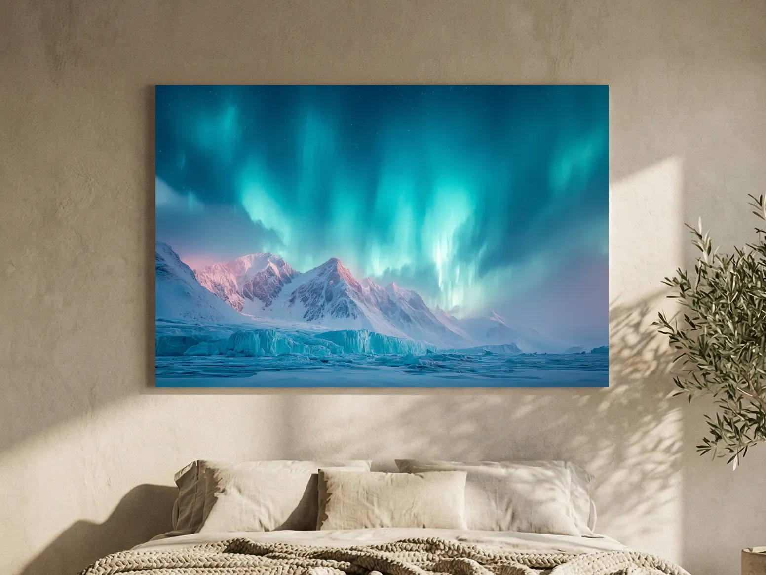 Aurora Borealis Over Icy Arctic Mountains - Northern Lights Wall Art