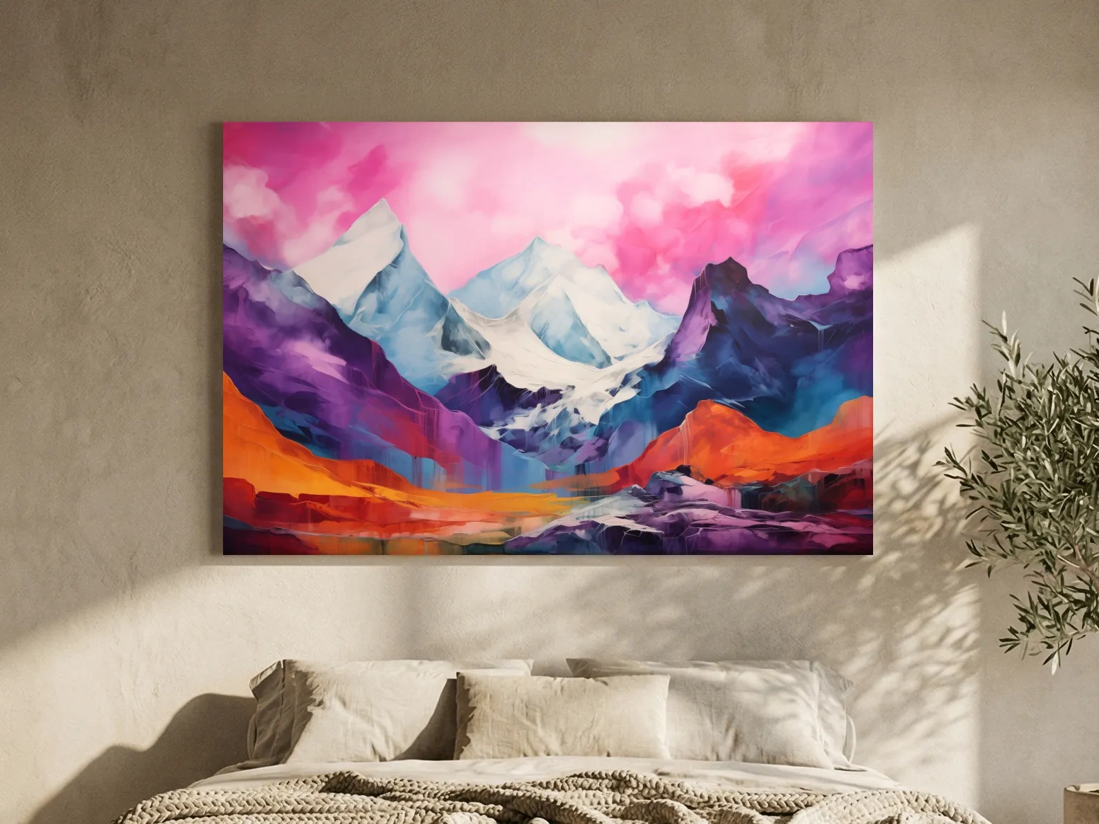 Vibrant Abstract Alpine Mountain Landscape Painting - Colorful Contemporary Wall Art