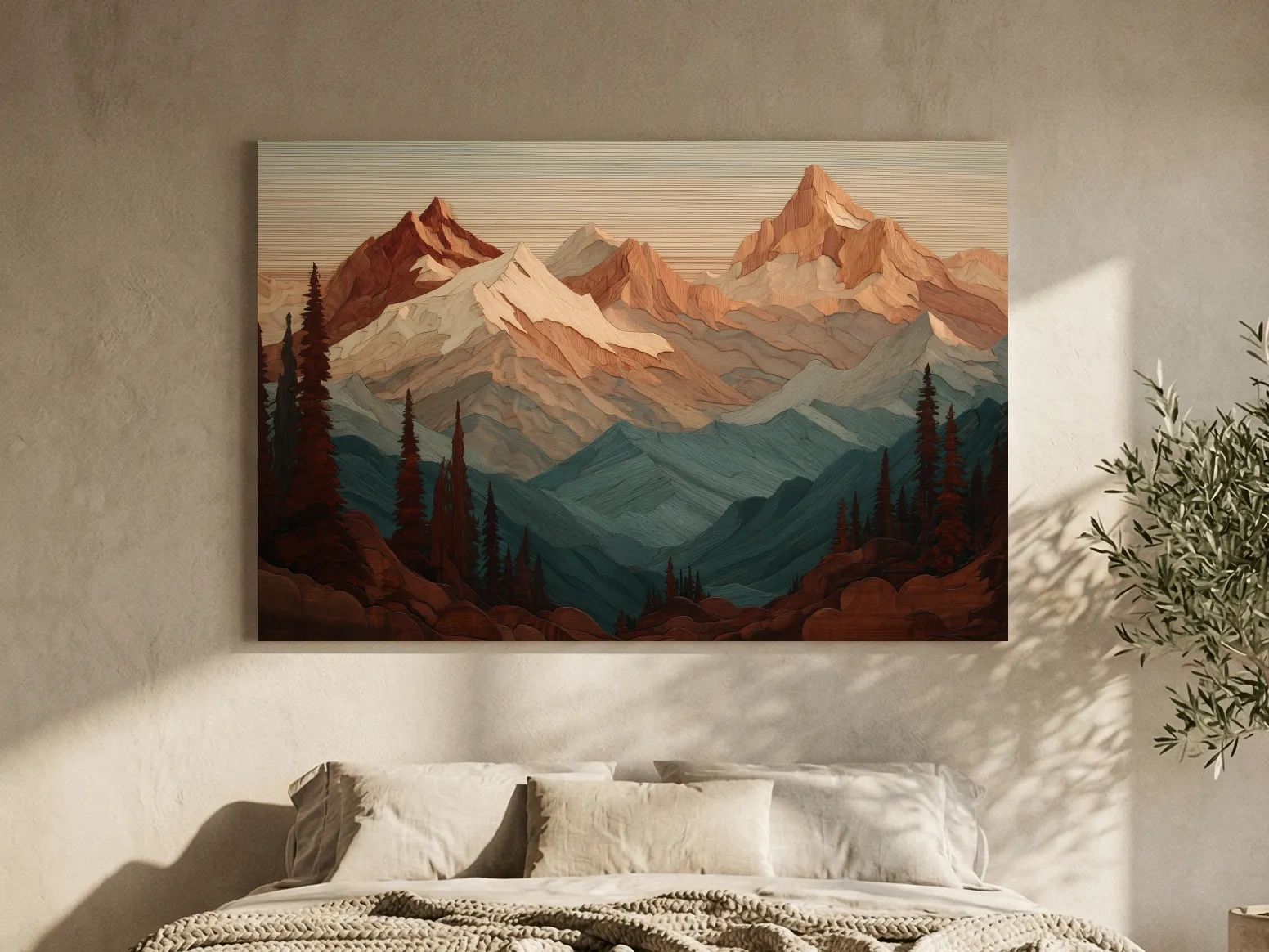 Layered Wood Alpine Mountain Range - Textured Topographic Landscape Wall Art