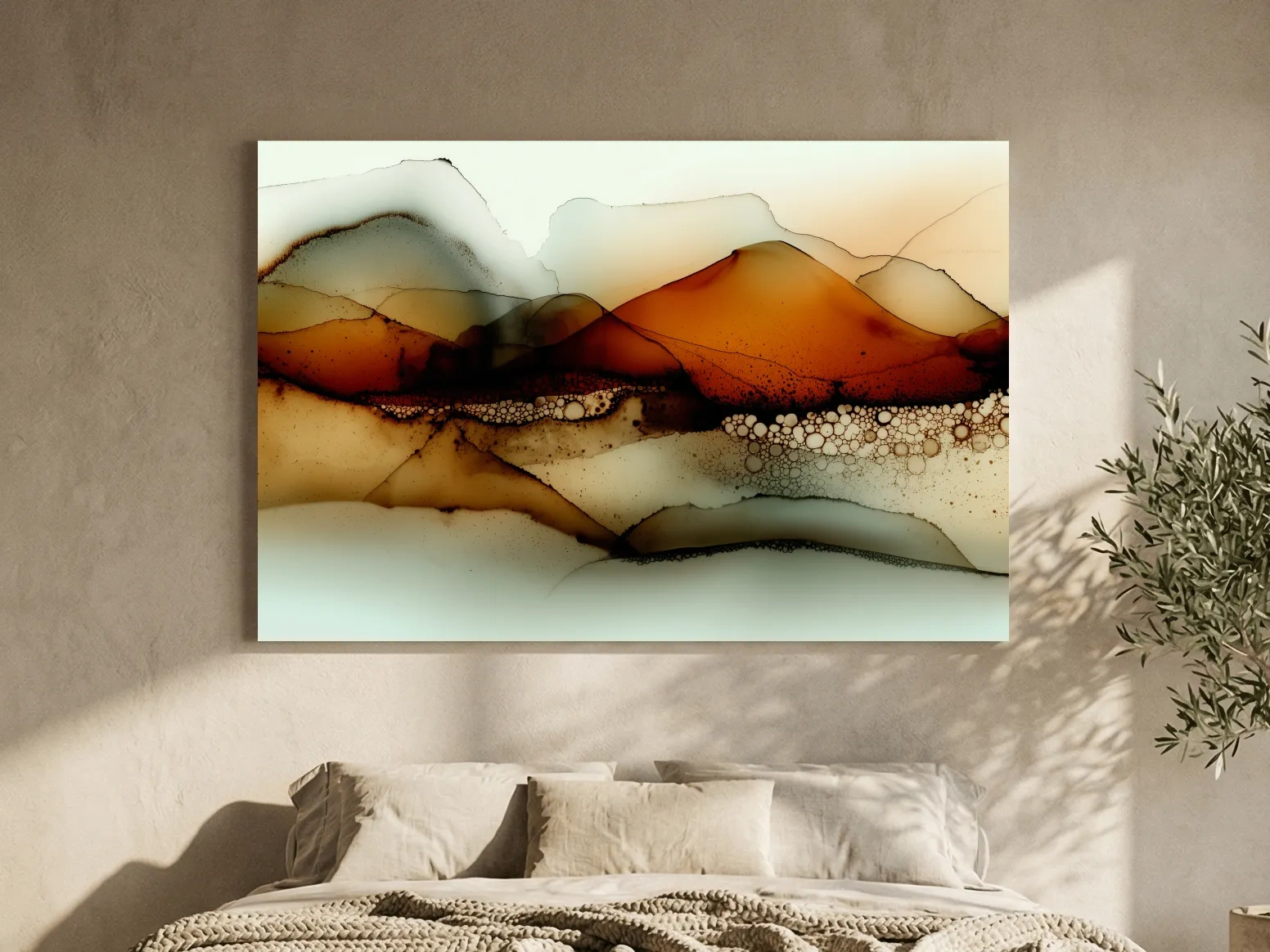 Amber Alcohol Ink Mountains - Abstract Landscape Wall Art