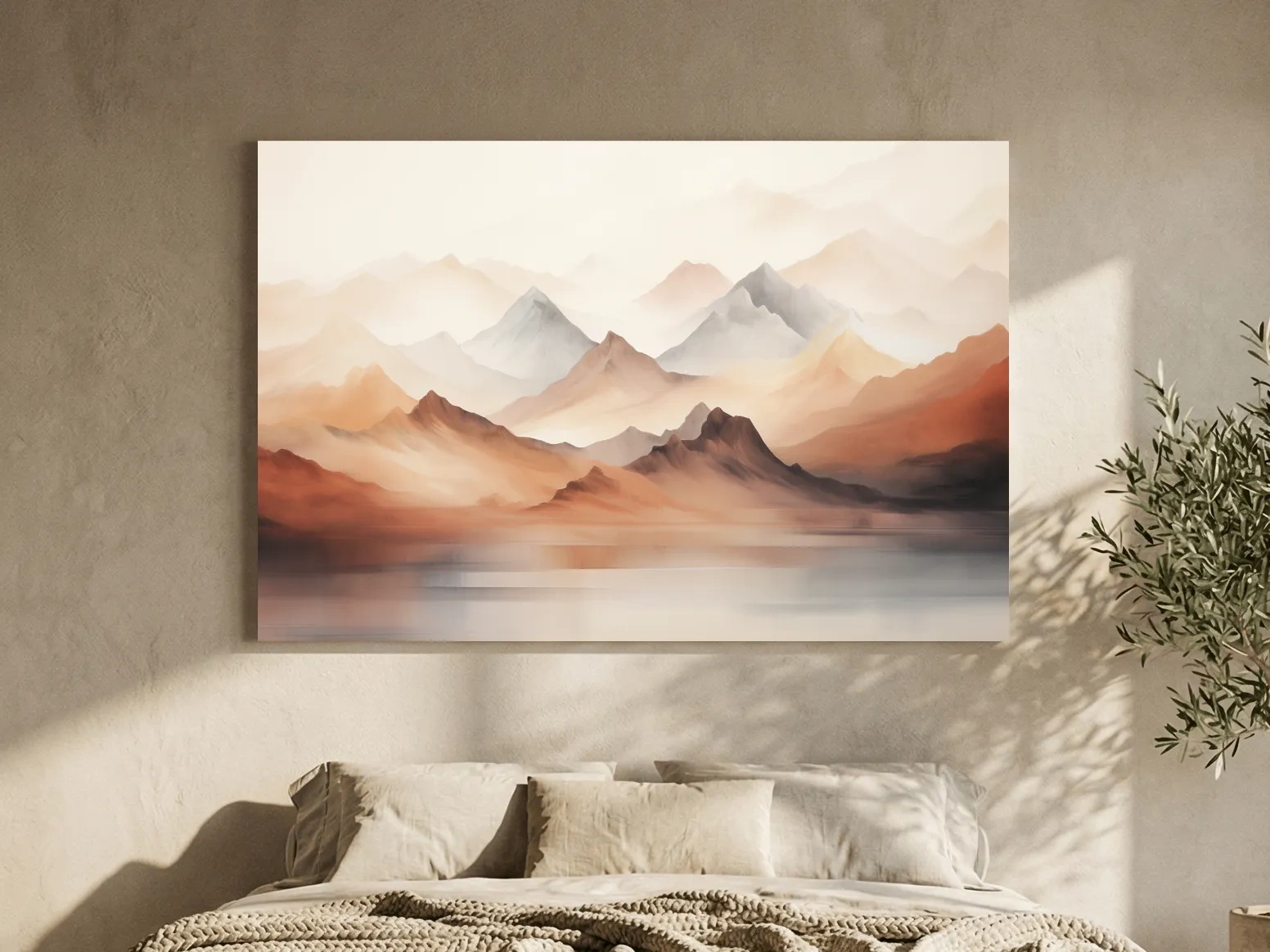 Pastel Mountain Range Watercolor - Warm Neutral Landscape Wall Art