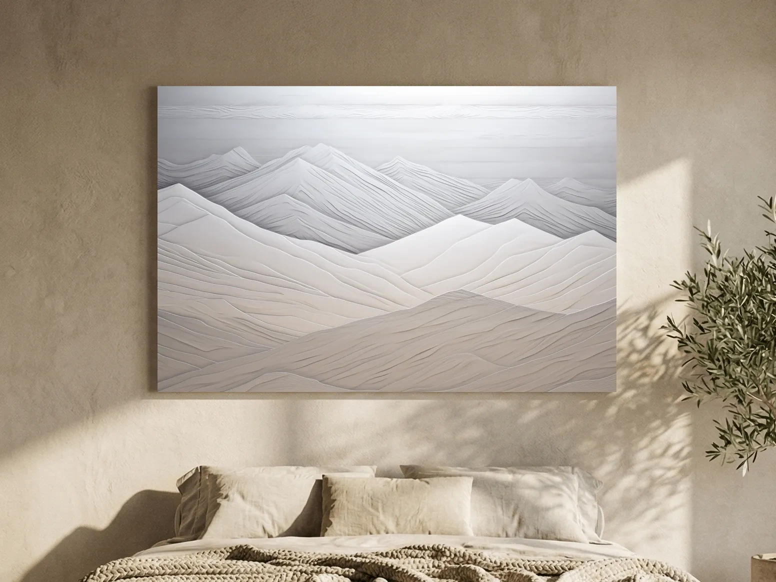 Minimalist Layered Mountain Relief Landscape - Monochrome Wall Art