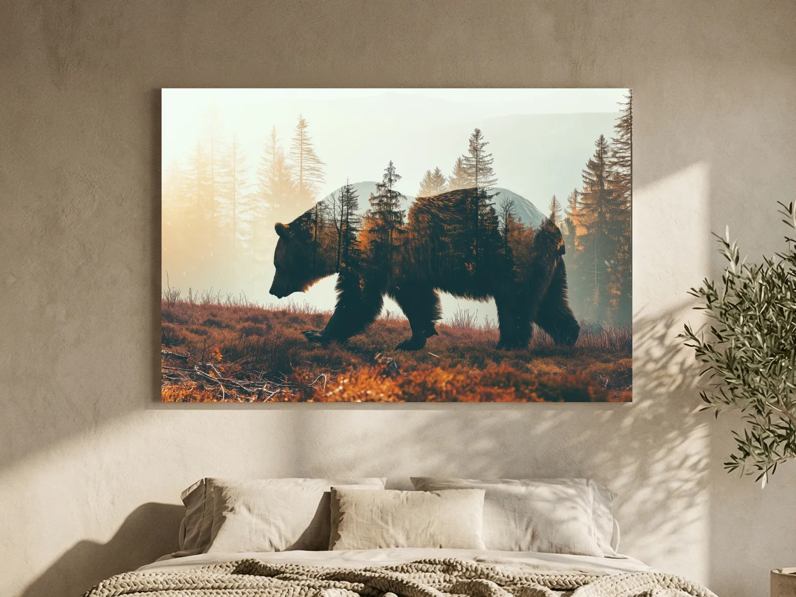 Double Exposure Grizzly Bear Forest - Misty Mountain Wildlife Photographic Artwork