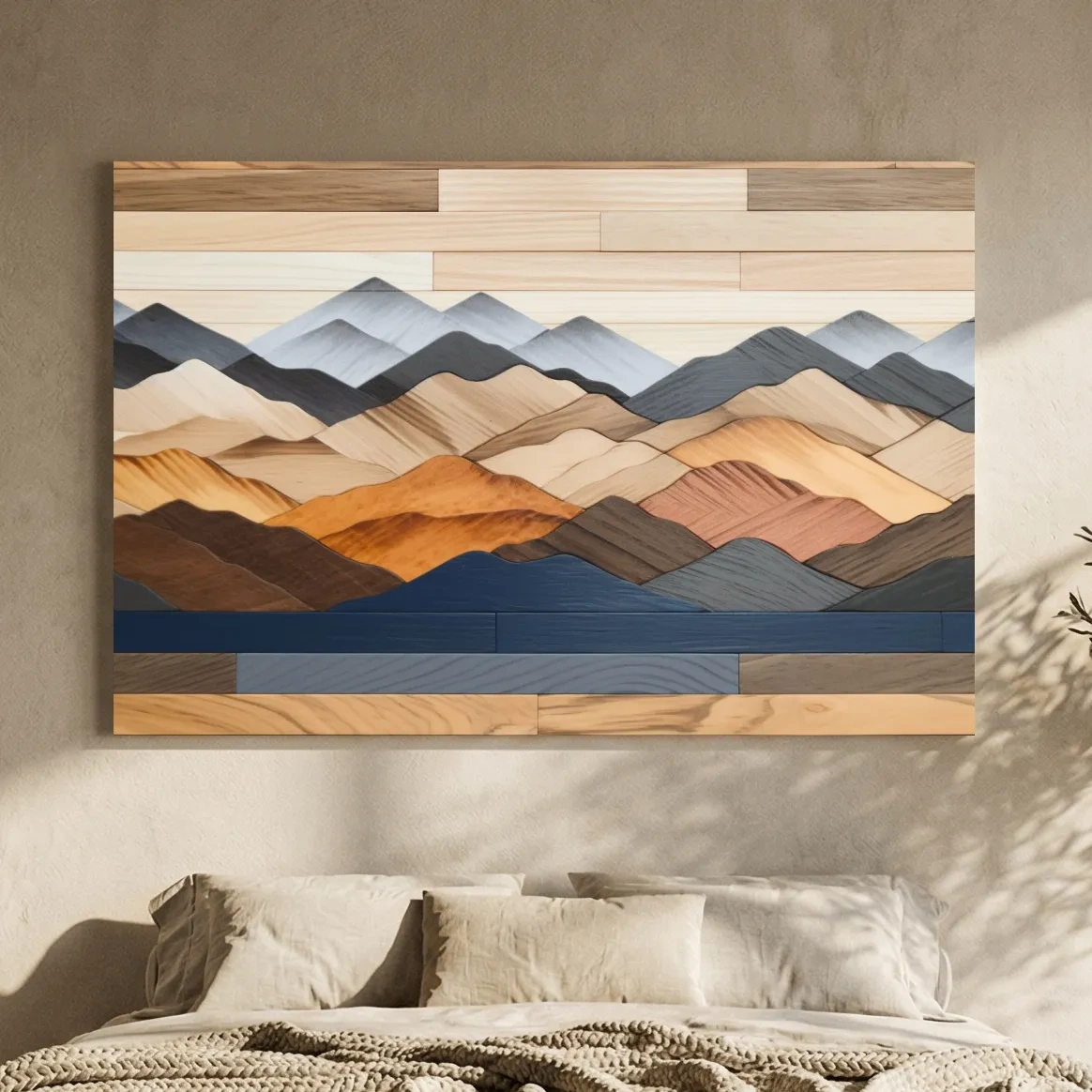 Rustic Layered Wooden Mountain Range Panorama - Modern Geometric Wall Art