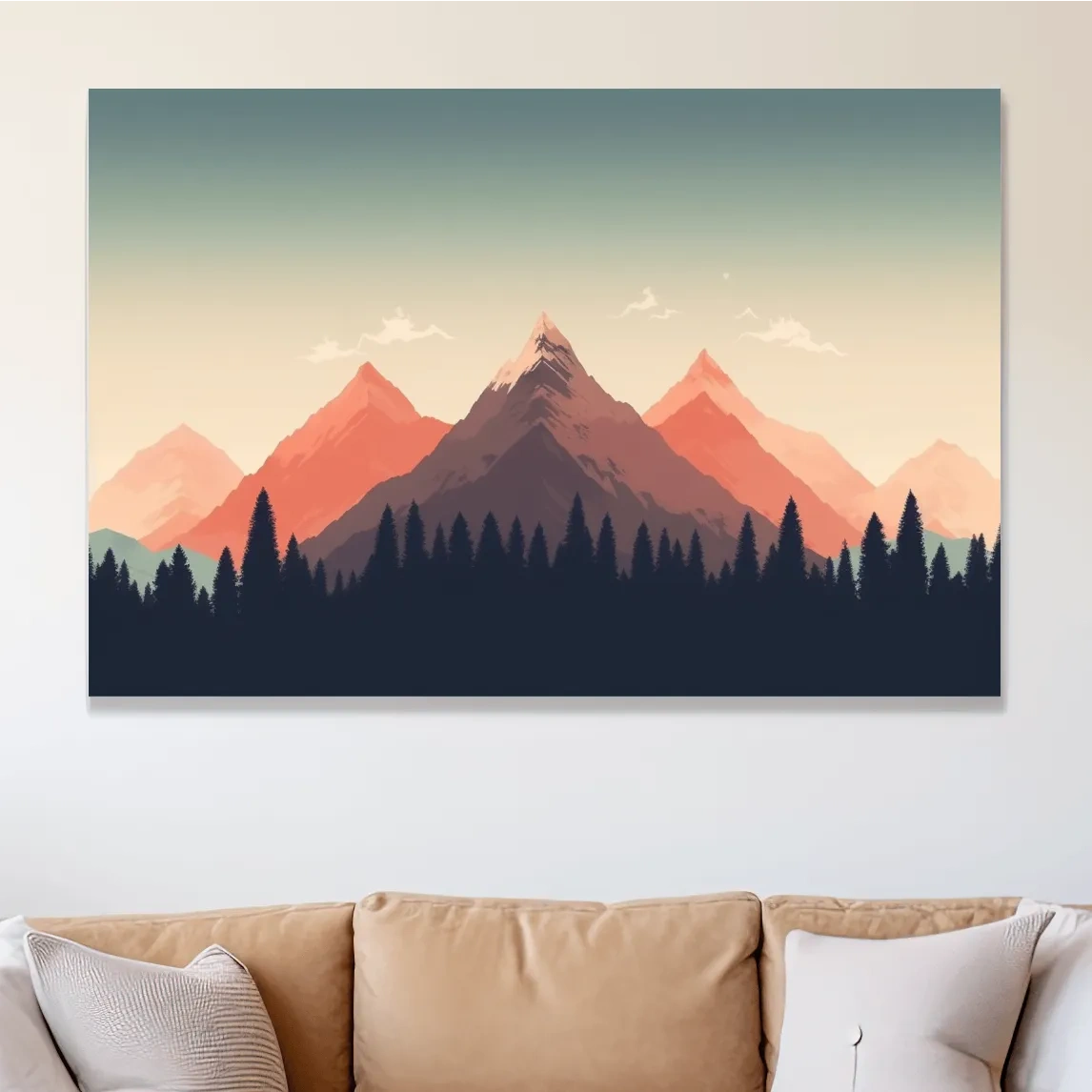 Minimalist art, alpine treeline in the mountains