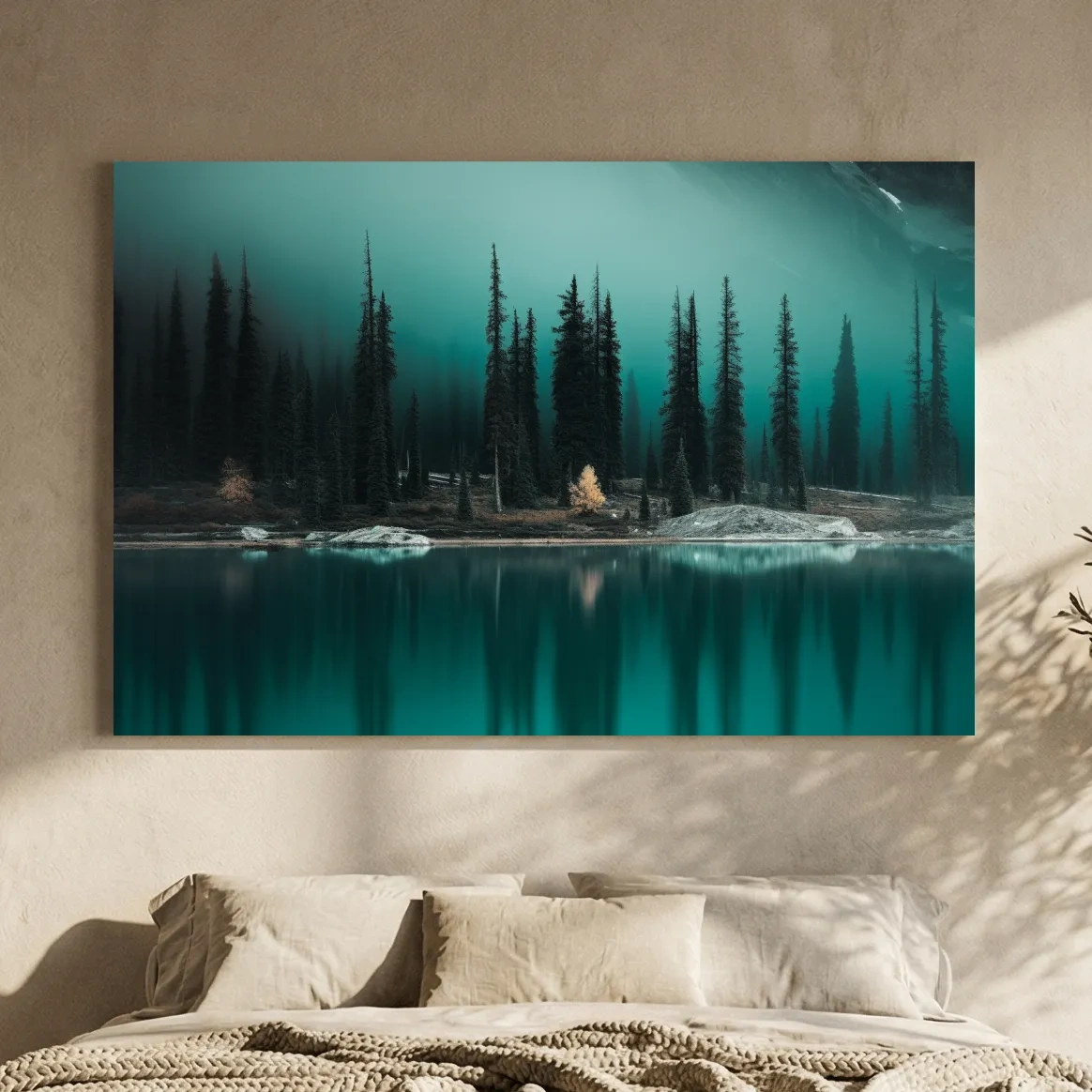 Misty Pine Forest Turquoise Alpine Lake - Serene Mountain Landscape Wall Art