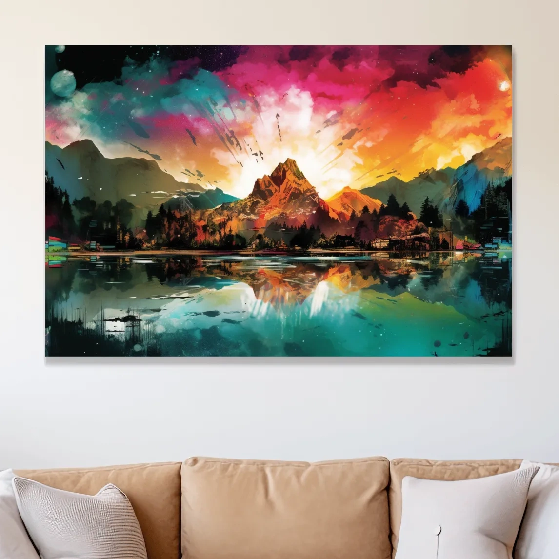 Colourful abstract mountain painting