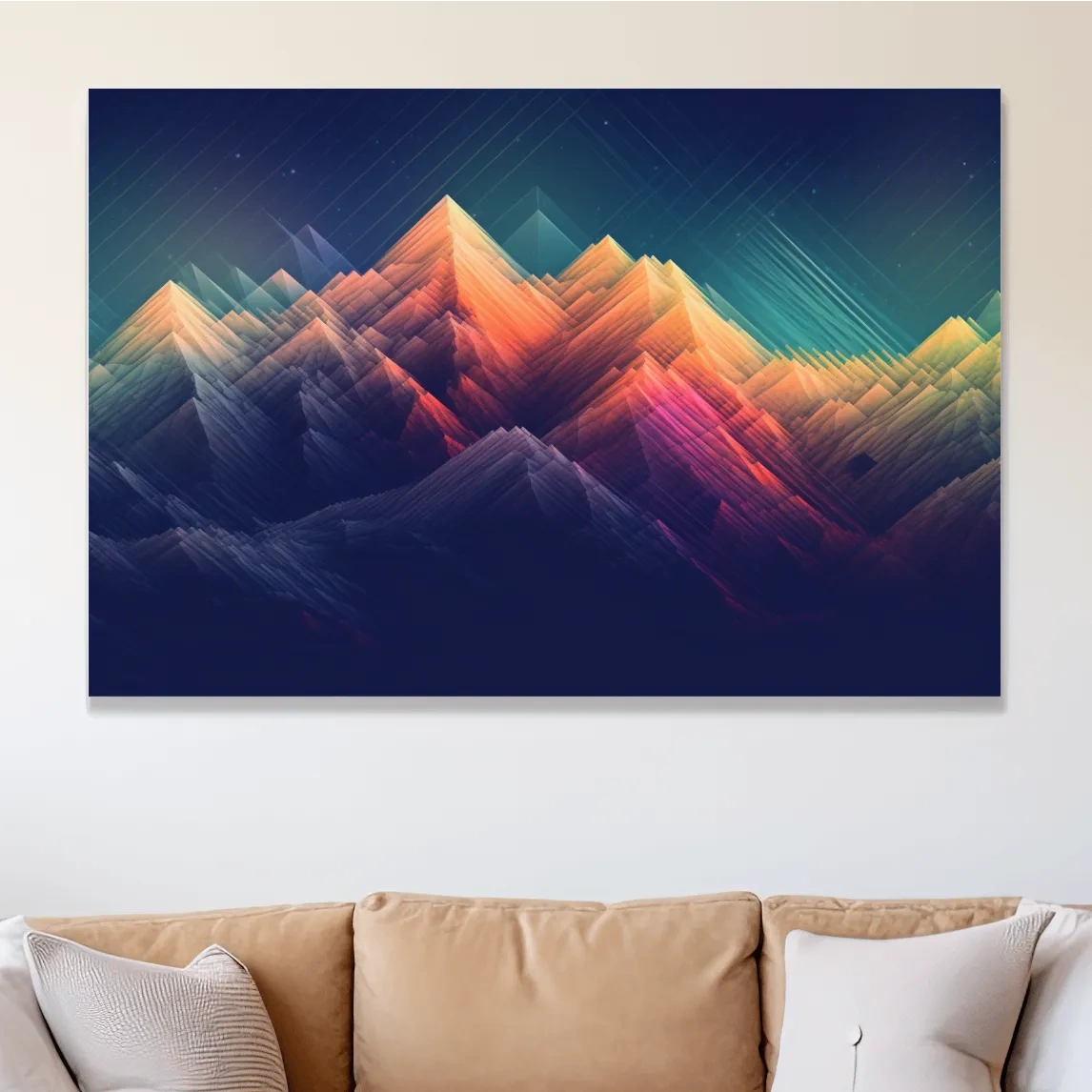 Glitched line art of a mountain landscape
