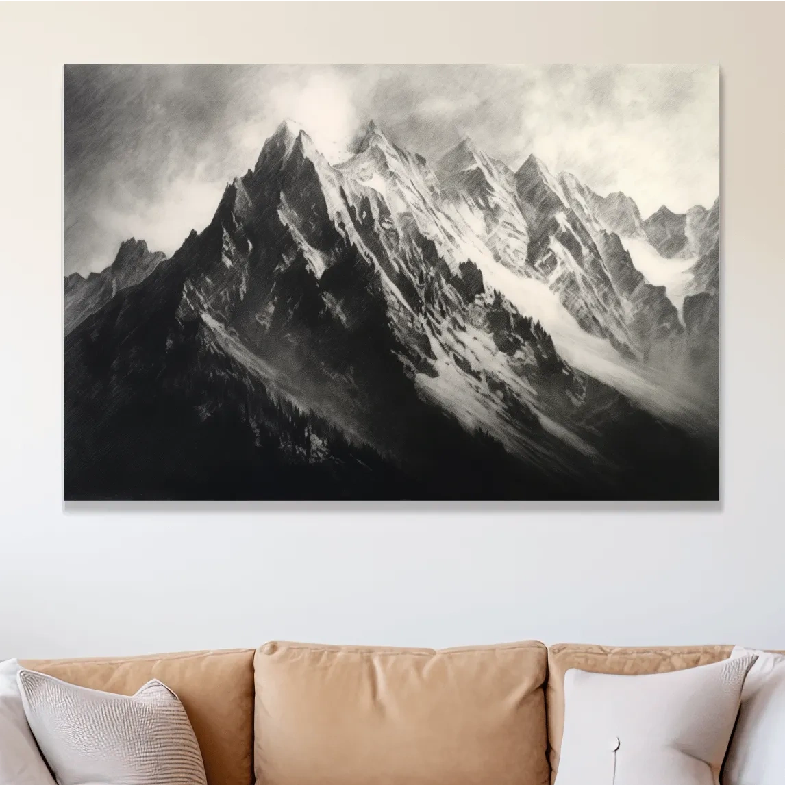 Black & White art - Charcoal drawing of a mountain range