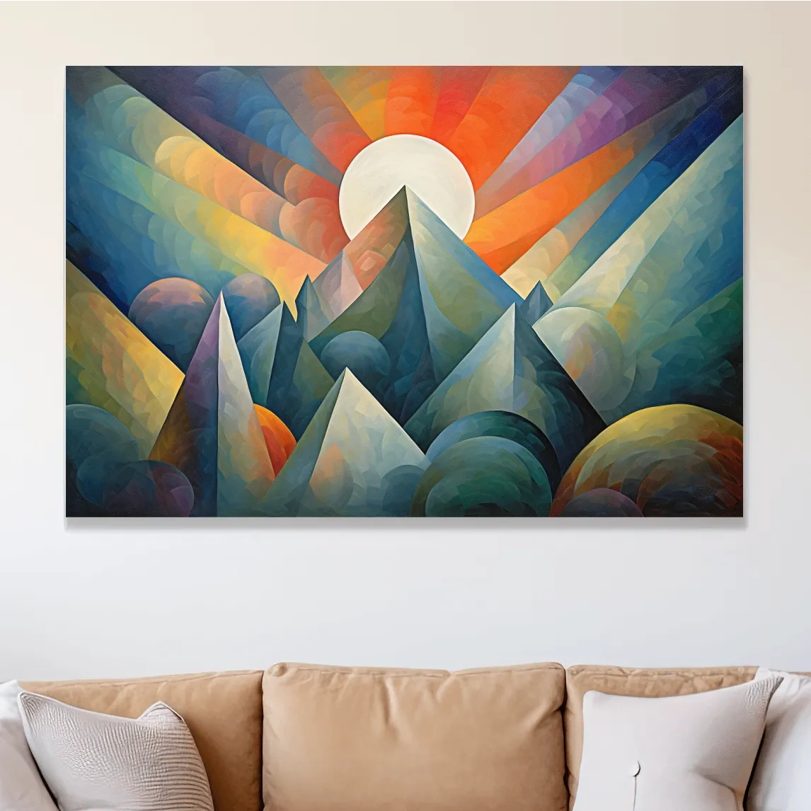 Abstract painting of mountains at sunrise