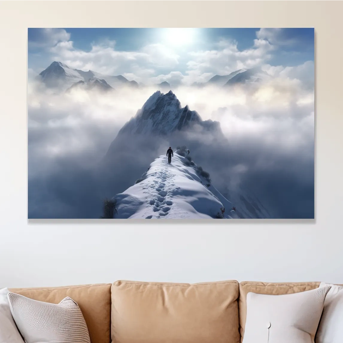 Photograph of a hike walking along a snowy ridgeline
