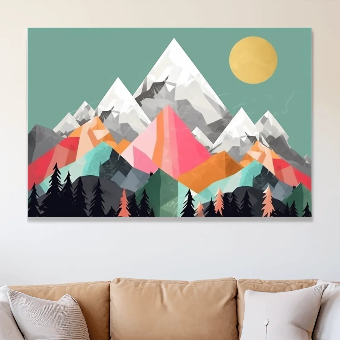 Simple 2D mountain art, colourful mountain ranges