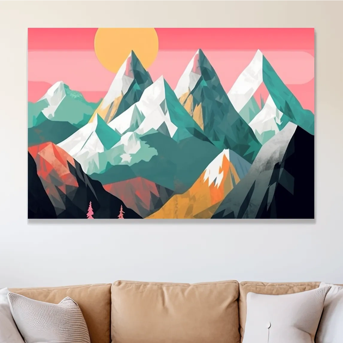 Simple 2d mountain art, colourful mountain ranges