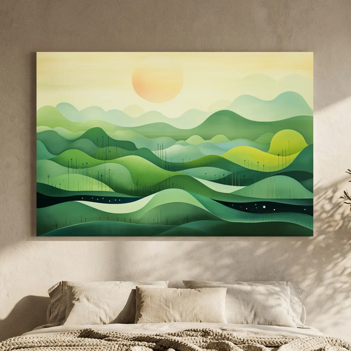 Minimalist Layered Green Rolling Hills - Serene Abstract Landscape Wall Art