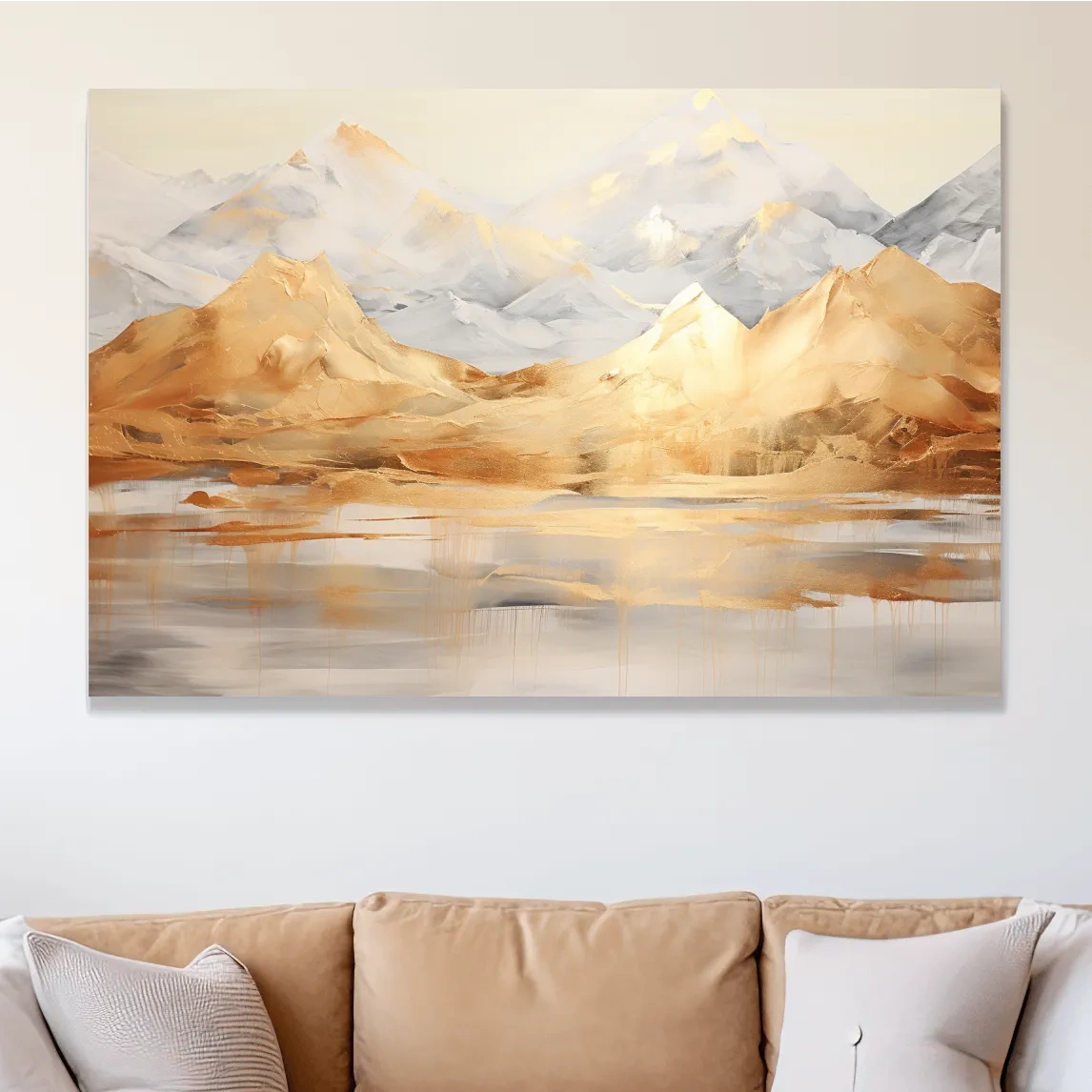Abstract gold painting of a mountain landscape