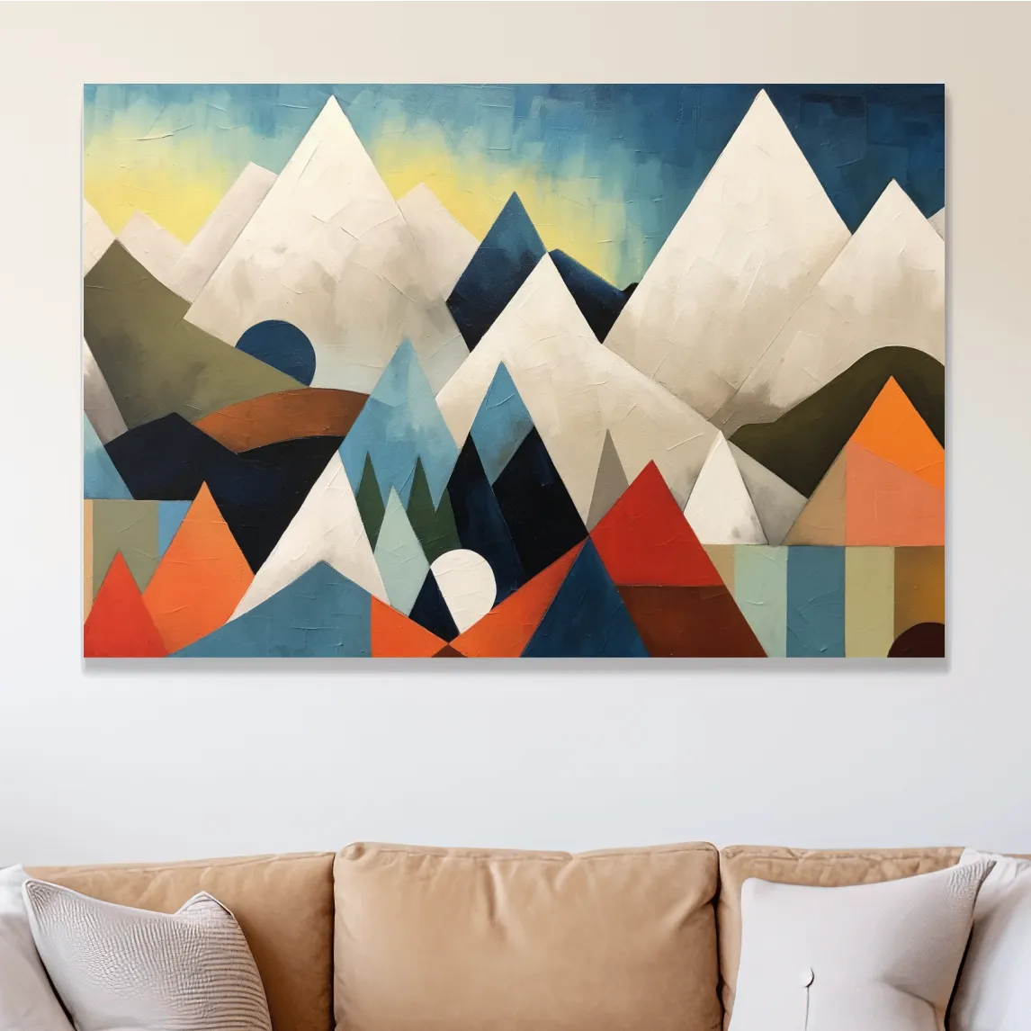 Abstract Suprematism Mountain Peaks Painting - Colorful Modern Wall Art