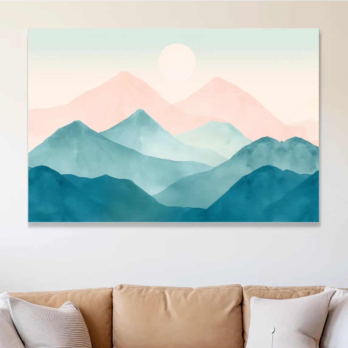 Soft pastel mountain landscape painting