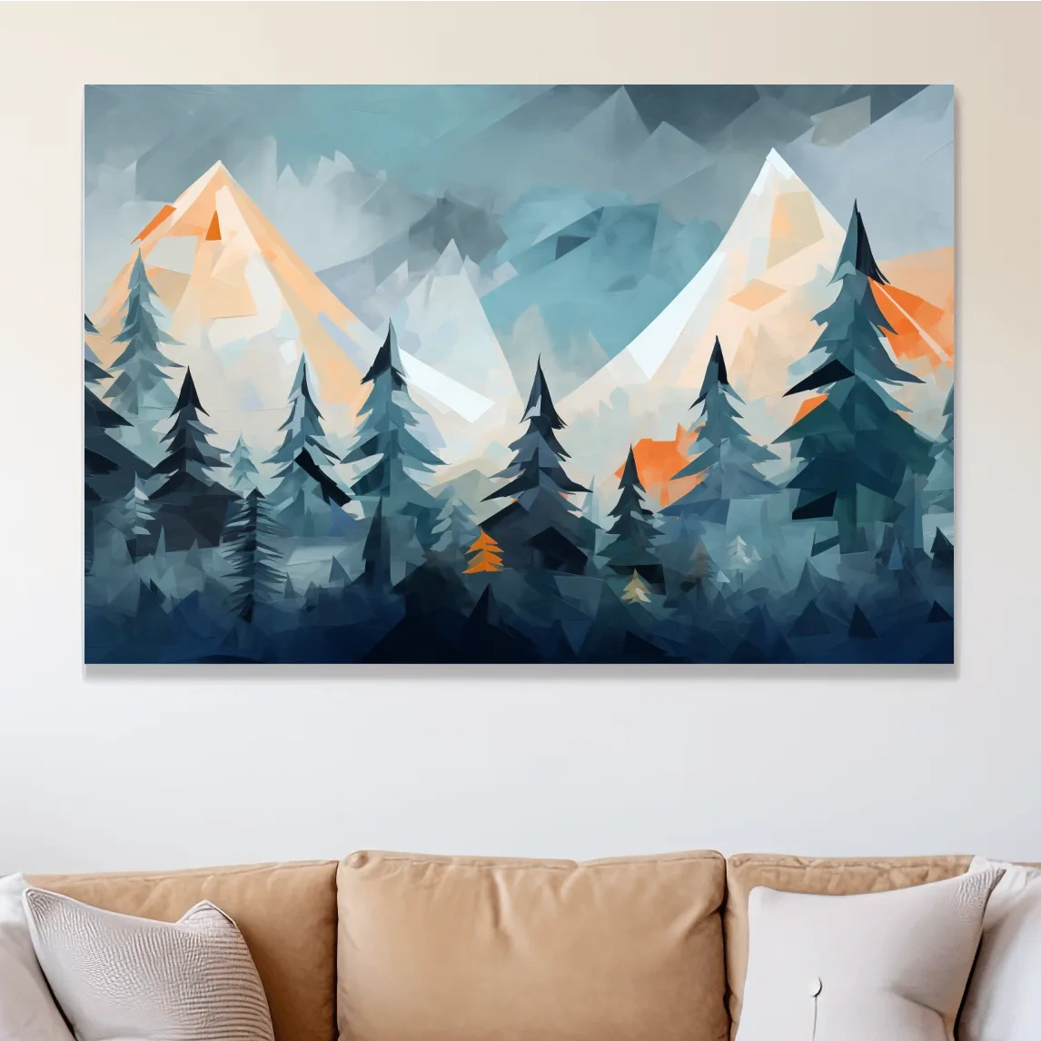 Geometric Alpine Peaks And Pine Forest - Abstract Mountain Landscape Wall Art