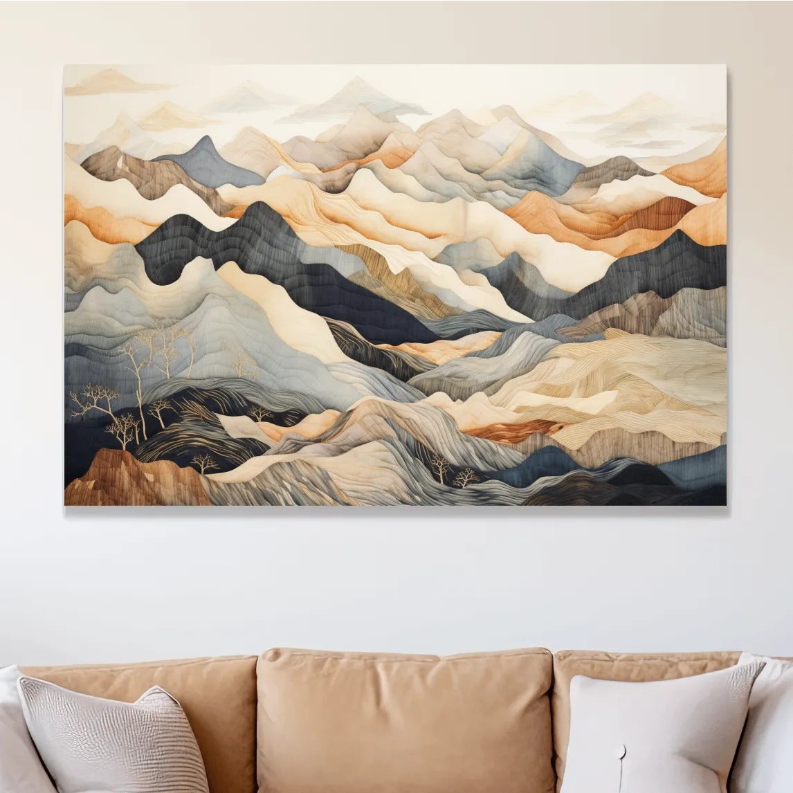 Layered Abstract Mountain Range Painting - Tapestry Style Wall Art
