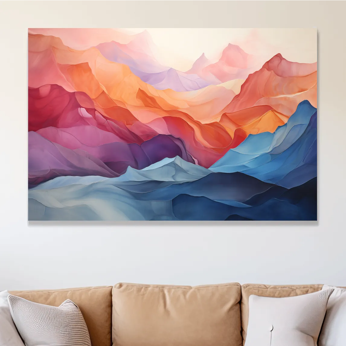 Vibrant Abstract Layered Mountain Landscape - Modern Colorful Alpine Wall Art