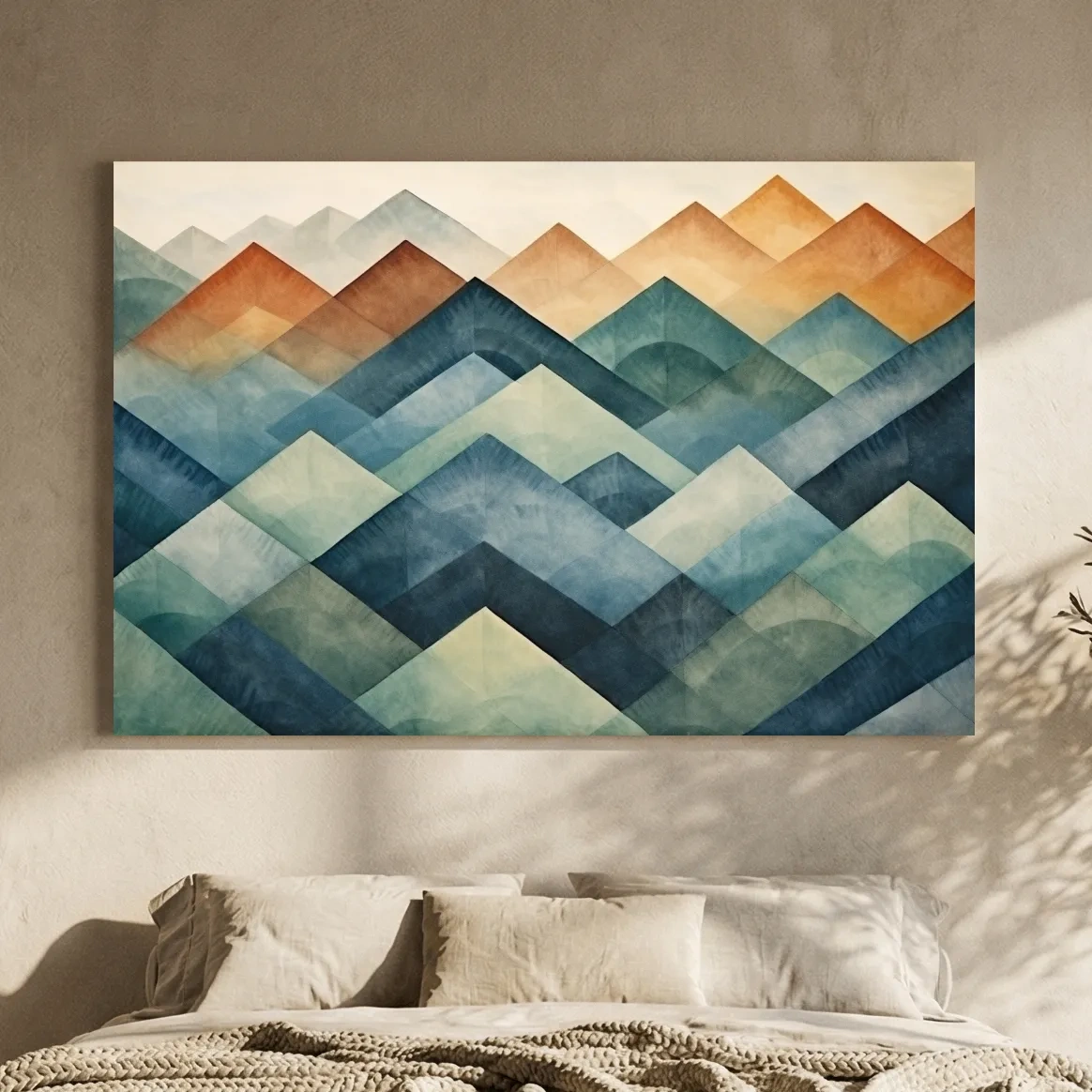Geometric Watercolor Mountain Peaks - Abstract Landscape Wall Art