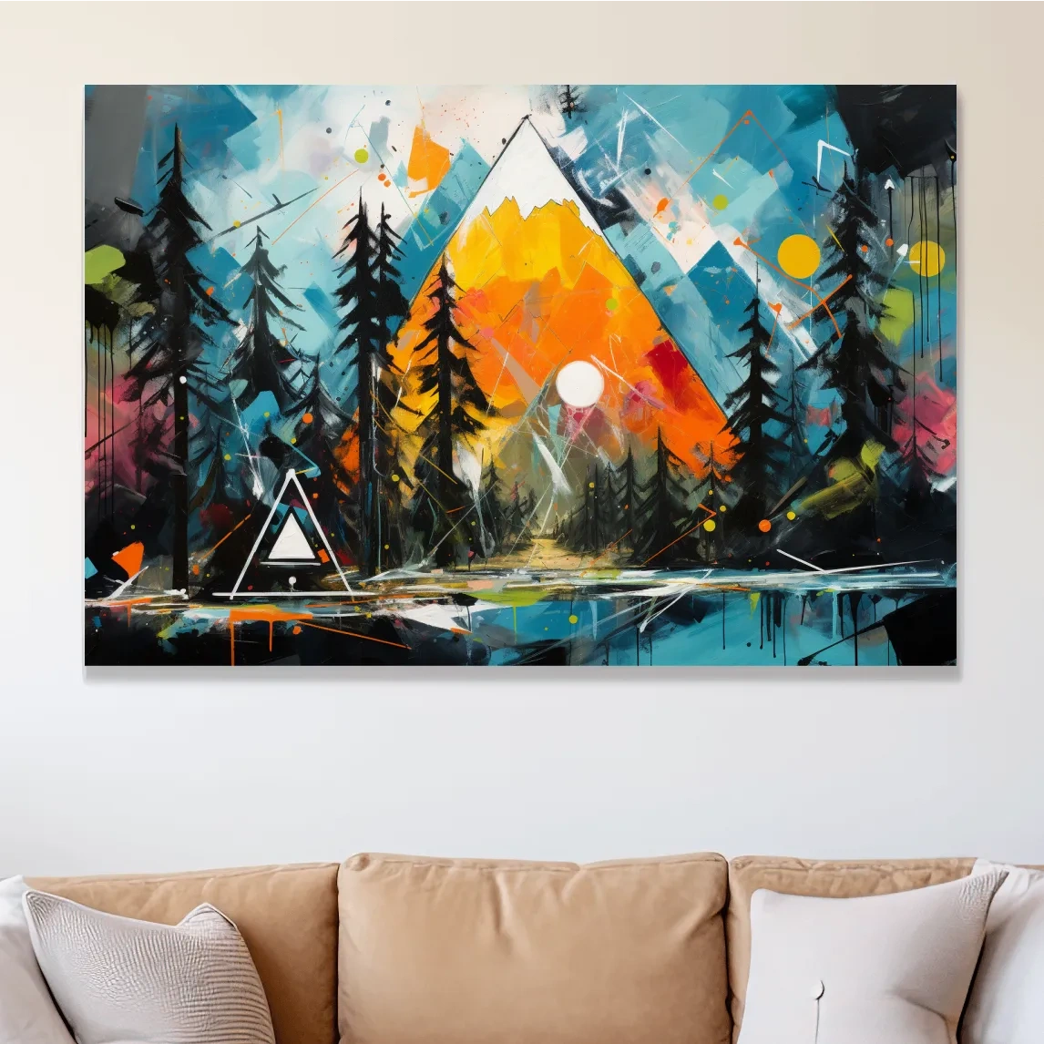 Colorful energetic style alpine mountain painting